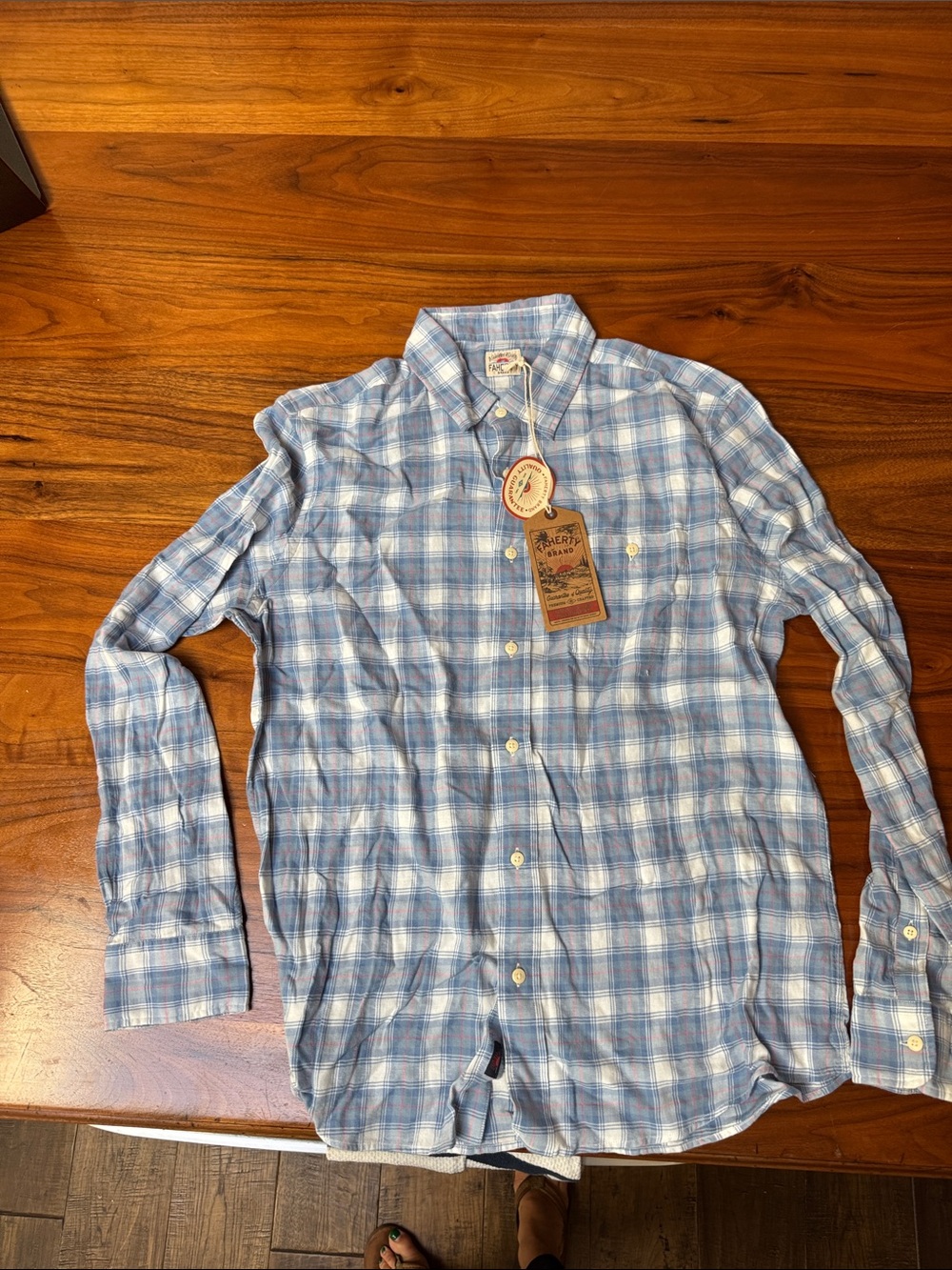 Faherty Light Blue & White Plaid Button-Down Shirt